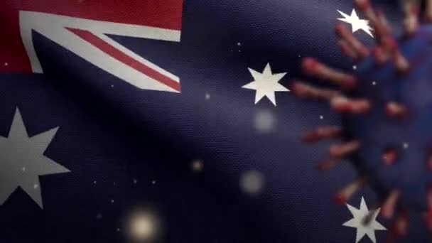 Ilustración Flu Coronavirus Flotando Sobre Bandera Australiana Patógeno Ataca Las — Vídeos de Stock