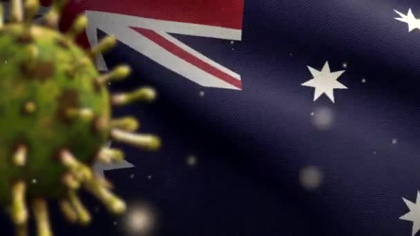 Ilustração Bandeira Australiana Acenando Com Surto Coronavirus Infectando Sistema Respiratório — Vídeo de Stock
