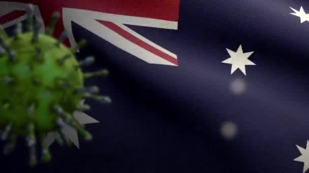 Illustration Australiska Flaggan Viftar Och Coronavirus 2019 Ncov Asiatiskt Utbrott — Stockvideo