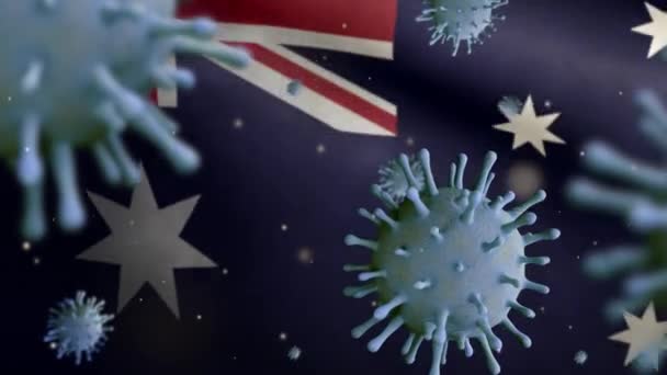 삽화의 국기가 코로나 바이러스와 흔드는 호흡기 계통을 독감으로 시킨다 인플루엔자 — 비디오