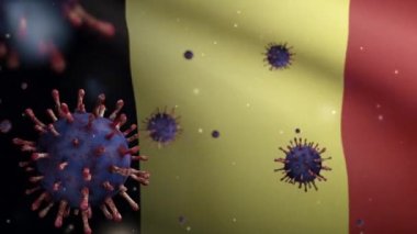 3 boyutlu illüstrasyon Belçika bayrağı sallama ve Coronavirus 2019 nCov konsepti. Belçika 'da Asya salgını, koronavirüs salgını, salgın gibi tehlikeli grip salgını vakaları. Mikroskop virüsü Covid 19-Dan