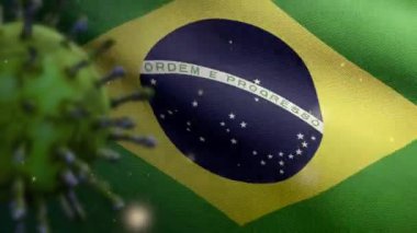 3 boyutlu Brezilya bayrağı dalgalanması ve Coronavirus 2019 nCov konsepti. Brezilya 'da dünya salgını, koronavirüs salgını, grip salgını gibi tehlikeli grip salgını vakaları. Mikroskop virüsü Covid19-Dan