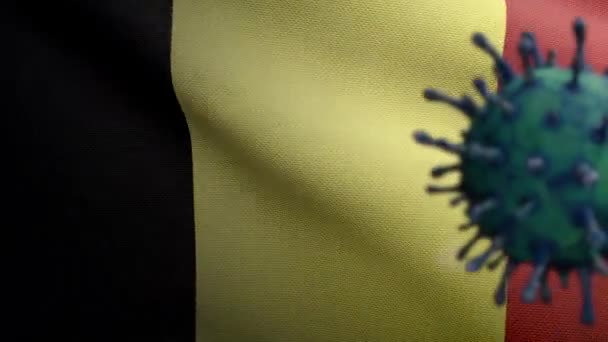 Illustration Belgiska Flaggan Viftar Och Coronavirus 2019Ncov Koncept Asiatiskt Utbrott — Stockvideo