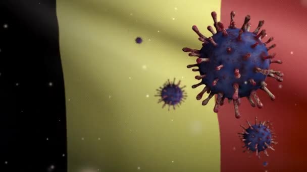 Illusztráció Influenza Koronavírus Belga Zászló Felett Kórokozó Támadja Légutakat Belgium — Stock videók