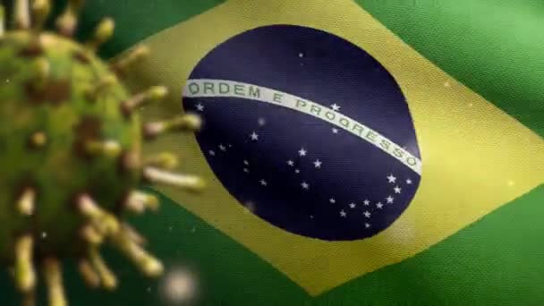 Illustration Brasilianische Flagge Weht Mit Coronavirus Ausbruch Infektion Der Atemwege — Stockvideo