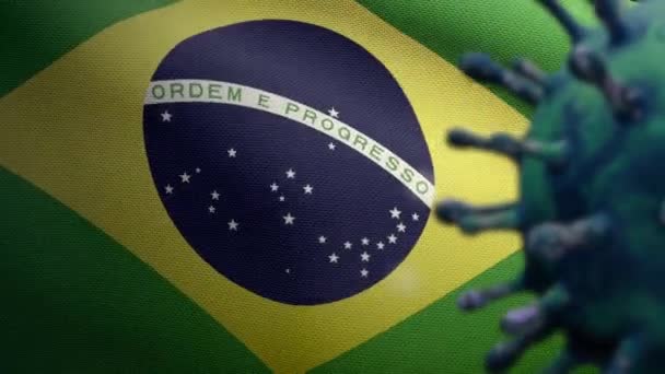 Ilustração Bandeira Brasileira Acenando Conceito Coronavirus 2019 Ncov Surto Mundial — Vídeo de Stock