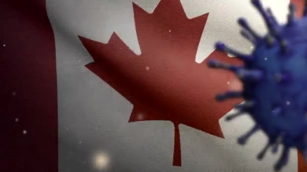 Illustratie Griep Coronavirus Boven Canadese Vlag Pathogeen Valt Luchtwegen Aan — Stockvideo