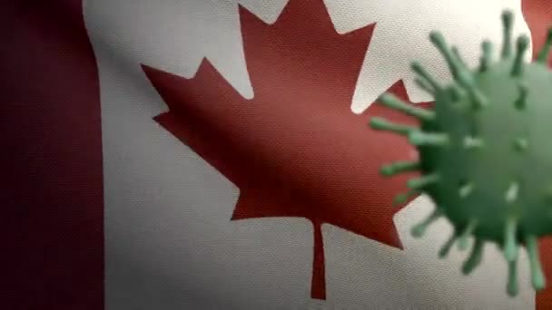 Illustration Influensa Coronavirus Över Kanadensiska Flaggan Patogen Attacker Luftvägarna Kanada — Stockvideo