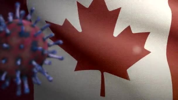 Ilustração Coronavírus Gripe Sobre Bandeira Canadense Patógeno Ataca Trato Respiratório — Vídeo de Stock