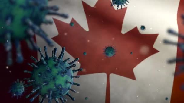 Illustration Kanadensisk Flagga Viftar Med Coronavirus Utbrott Infektera Andningsorganen Som — Stockvideo
