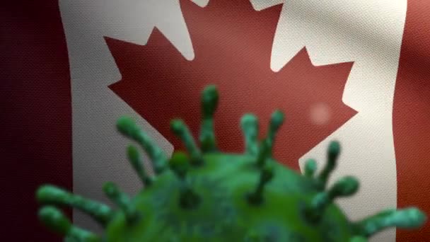 Иллюстрация Коронавирус Гриппа Над Канадским Флагом Патоген Атакует Дыхательные Пути — стоковое видео