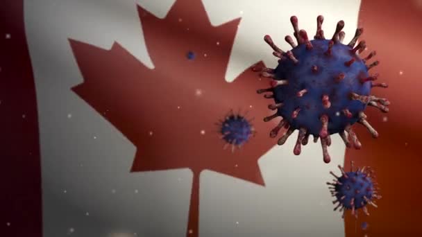 Illustration Kanadensisk Flagga Viftar Och Coronavirus 2019 Ncov Koncept Asiatiskt — Stockvideo