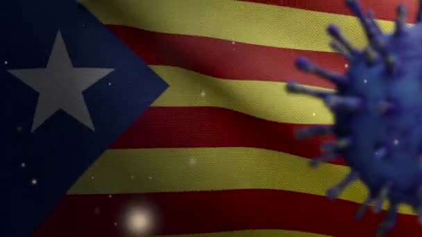 Ilustración Bandera Independiente Cataluña Ondeando Concepto Coronavirus 2019 Ncov Brote — Vídeos de Stock