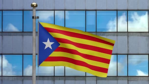 Ilustração Bandeira Independente Catalunha Acenando Moderna Cidade Arranha Céus Torre — Vídeo de Stock