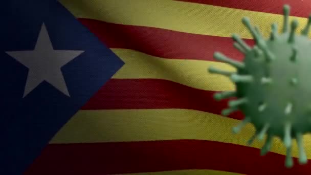 Ilustración Coronavirus Flotando Sobre Bandera Independiente Cataluña Patógeno Ataca Las — Vídeo de stock