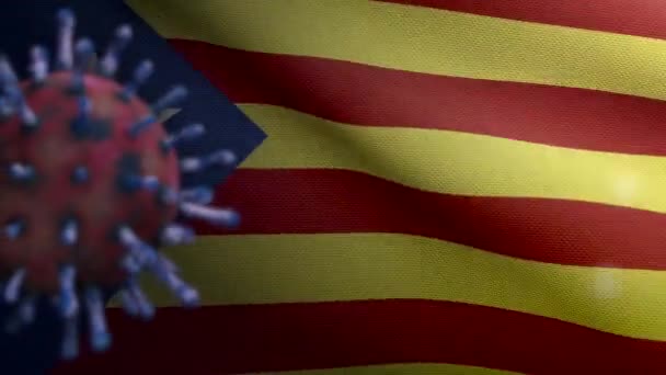 Ilustración Coronavirus Flotando Sobre Bandera Independiente Cataluña Patógeno Ataca Las — Vídeo de stock