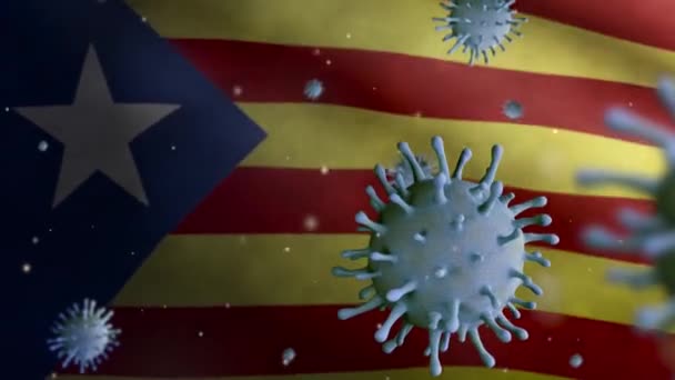 Ilustración Bandera Independiente Cataluña Ondeando Concepto Coronavirus 2019 Ncov Brote — Vídeos de Stock