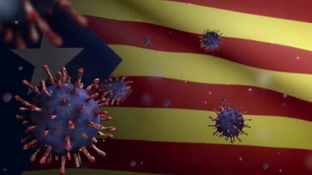 Ilustração Catalonia Independent Flag Waving Coronavirus 2019 Ncov Concept Surto — Vídeo de Stock