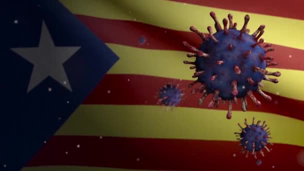 Ilustrace Koronavirus Vznášející Nad Katalánskou Nezávislou Vlajkou Patogen Napadá Dýchací — Stock video