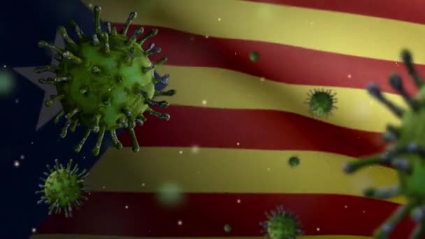 Ilustrasi Catalunya Mengibarkan Bendera Independen Dan Konsep Coronavirus 2019 Ncov — Stok Video