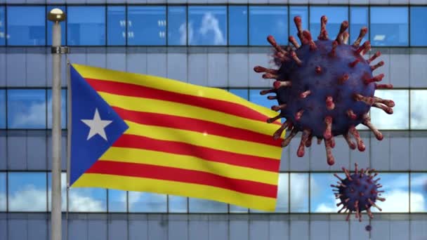 Illustration Drapeau Indépendant Catalogne Agitant Sur Ville Moderne Gratte Ciel — Video