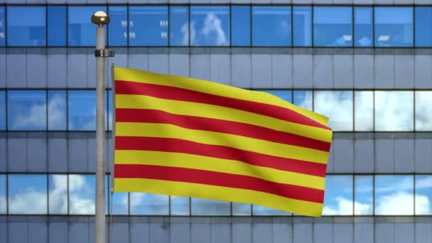 Illustratie Catalonië Onafhankelijke Vlag Zwaaien Moderne Wolkenkrabber Stad Prachtige Hoge — Stockvideo