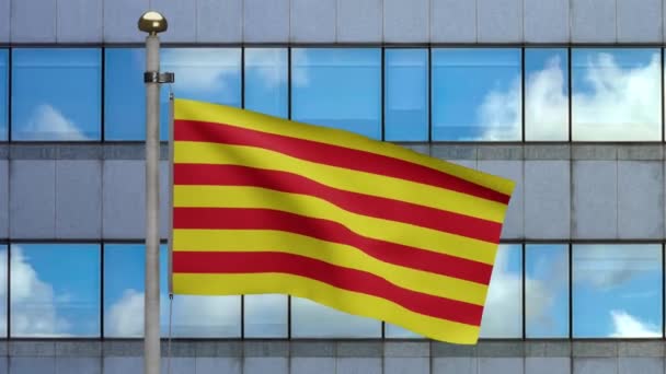 Ilustrace Katalánsko Nezávislé Vlajky Vlnící Moderním Mrakodrapu Města Krásná Vysoká — Stock video