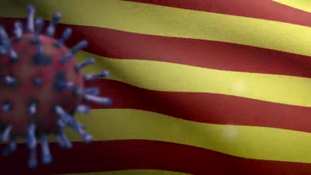 Ilustração Coronavírus Flutuando Sobre Bandeira Independente Catalunha Patógeno Ataca Trato — Vídeo de Stock