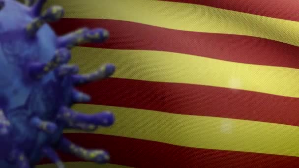 Ilustración Bandera Independiente Cataluña Ondeando Concepto Coronavirus 2019 Ncov Brote — Vídeos de Stock