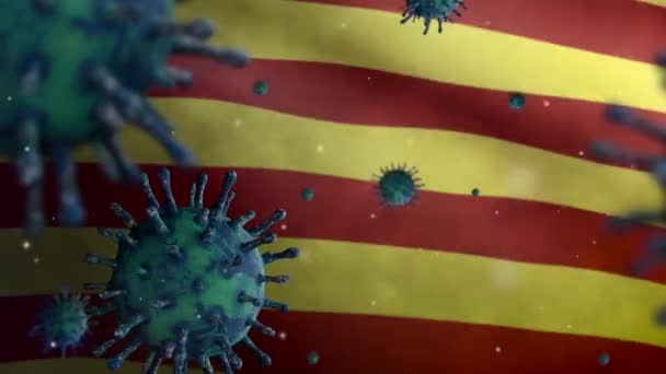 Illustration Coronavirus Flottant Dessus Drapeau Indépendant Catalogne Agent Pathogène Attaque — Video