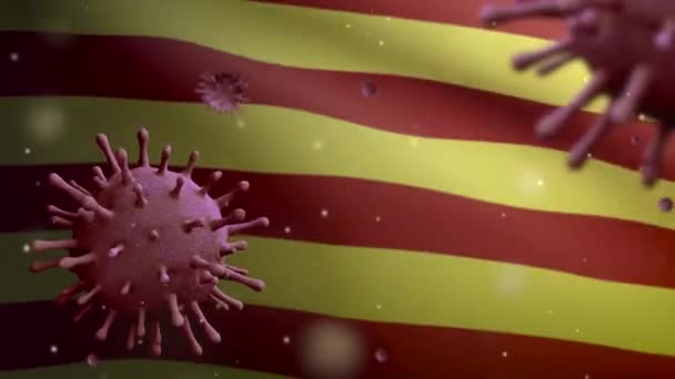 Illustrazione Catalogna Bandiera Indipendente Sventolando Coronavirus 2019 Concetto Ncov Focolaio — Video Stock