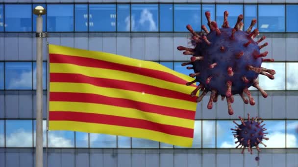 Ilustrasi Catalunya Mengibarkan Bendera Independen Kota Pencakar Langit Modern Dengan — Stok Video