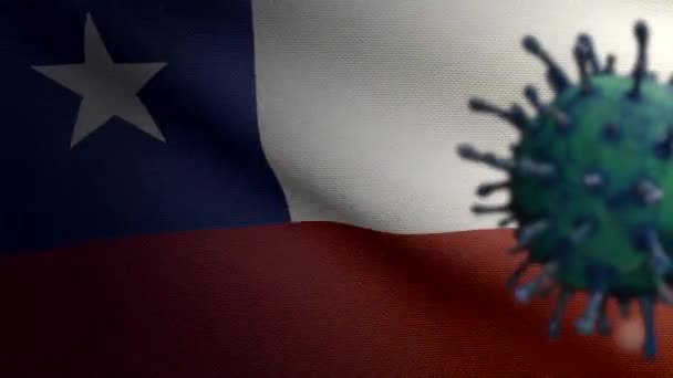 Иллюстрация Чилийский Флаг Размахивающий Вспышкой Коронавируса Заражающего Дыхательную Систему Опасный — стоковое видео