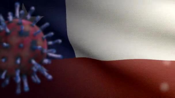 3D展示了智利国旗飘扬和科罗纳维斯2019 Ncov概念 在智利爆发的亚洲疫情中 Coronaviruses Influenza是一种危险的流感病毒株 Covid Dan显微镜病毒 — 图库视频影像