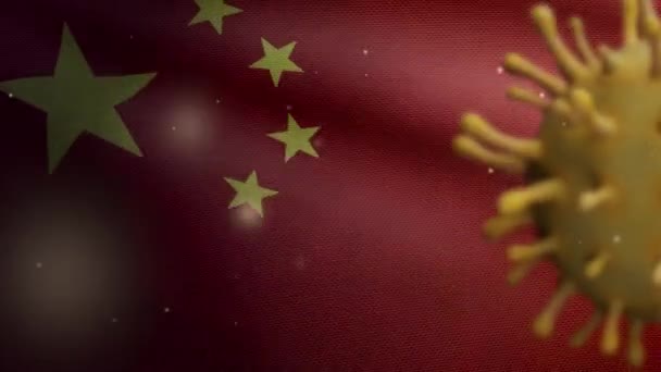 Ilustración Bandera China Ondeando Coronavirus 2019 Ncov Concepto Brote Asiático — Vídeo de stock