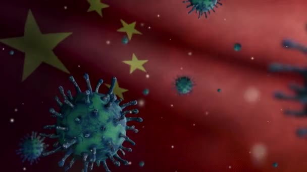 Illusztráció Influenza Koronavírus Felett Lebegő Kínai Zászló Kórokozó Támadások Légúti — Stock videók