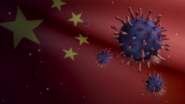 Illustration Drapeau Chinois Agitant Coronavirus 2019 Ncov Concept Éclosion Asiatique — Video