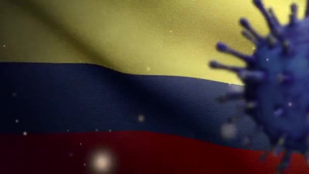 Ilustração Coronavírus Gripe Flutua Sobre Bandeira Colombiana Patógeno Ataca Trato — Vídeo de Stock