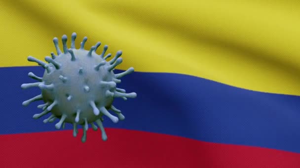 Ilustrace Chřipkový Koronavirus Vznášející Nad Kolumbijskou Vlajkou Patogen Napadá Dýchací — Stock video