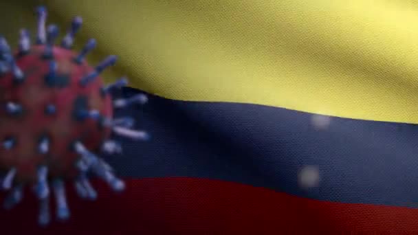 Illustratie Griep Coronavirus Zweven Colombiaanse Vlag Pathogeen Aanvallen Luchtwegen Colombia — Stockvideo