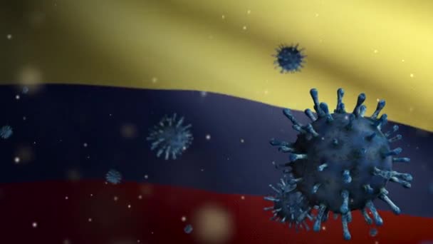 Illustrazione Influenza Coronavirus Galleggiante Sopra Bandiera Colombiana Attacchi Patogeni Delle — Video Stock