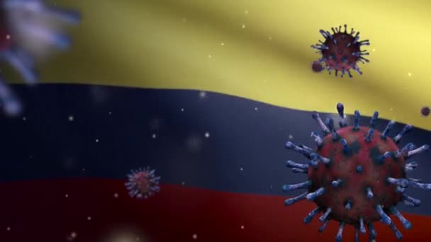 Illustration Coronavirus Grippal Flottant Dessus Drapeau Colombien Agent Pathogène Attaque — Video