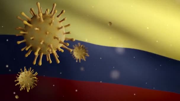 Illustratie Griep Coronavirus Zweven Colombiaanse Vlag Pathogeen Aanvallen Luchtwegen Colombia — Stockvideo