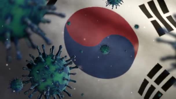 Koronavirüs Salgınıyla Sallanan Kore Bayrağı Solunum Sistemini Tehlikeli Bir Grip — Stok video