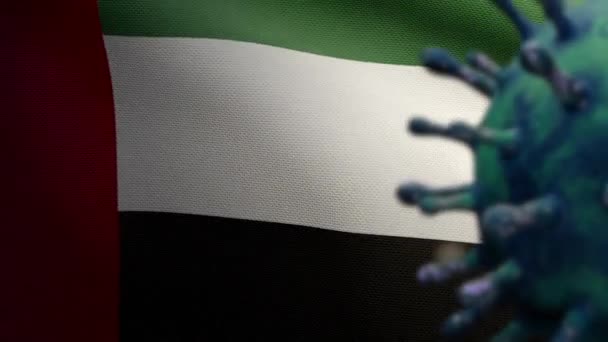 Иллюстрация Грипп Коронавирус Плавающий Над Флагом Объединенных Арабских Эмиратов Патоген — стоковое видео