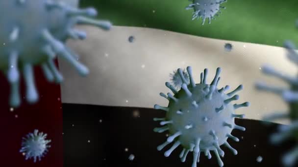 Illustration Influensa Coronavirus Svävar Över Förenade Arabemiraten Flagga Patogen Attacker — Stockvideo