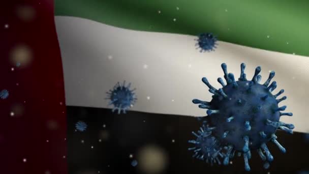 Illustratie Verenigde Arabische Emiraten Vlag Zwaaien Met Coronavirus Uitbraak Infecteren — Stockvideo