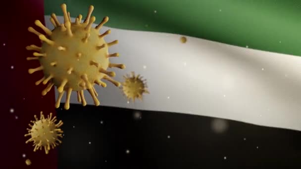Illustrazione Influenza Coronavirus Galleggiante Sopra Bandiera Degli Emirati Arabi Uniti — Video Stock