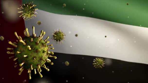 Illustratie Verenigde Arabische Emiraten Vlag Zwaaien Coronavirus 2019 Ncov Concept — Stockvideo