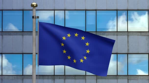 Illustration European Union Flag Waving Modern Skyscraper City Beautiful Tall — Stock Video